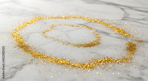 Golden shimmer dusts a marble surface in a spiral pattern, bringing a touch of magic and elegance.