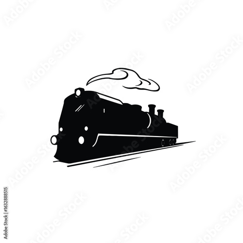 Vector art of silhouette of a streamlined steam train isolated on white background