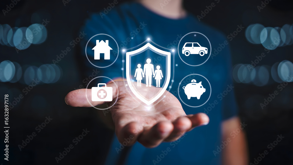 Fototapeta premium Secure your family's future with comprehensive protection for home, health, car, and savings