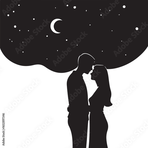 Wallpaper Mural Couple silhouetted against a starry night sky with crescent moon stars Torontodigital.ca