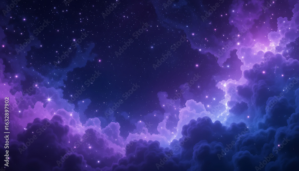 Fototapeta premium Magical Night Sky with Purple Clouds and Stars.