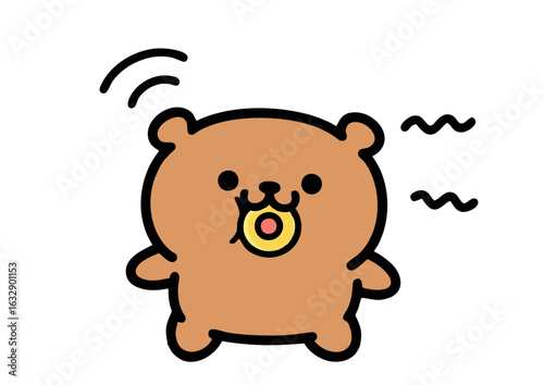 A cute cartoon baby bear cub with a pacifier, trembling and shaking. An adorable and anxious kawaii character illustration on a white background.