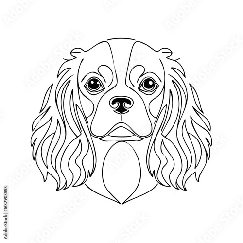 Cavalier King Charles Spaniel dog head line art drawing simple design black and white