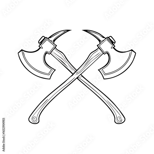 Crossed Axes Line Art: Timber Tools, Logging Equipment Vector