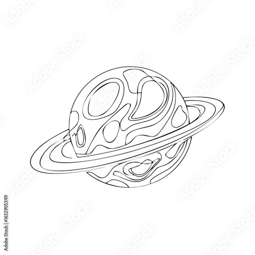 Saturn like planet with irregular oval spots and a ring outlined in black