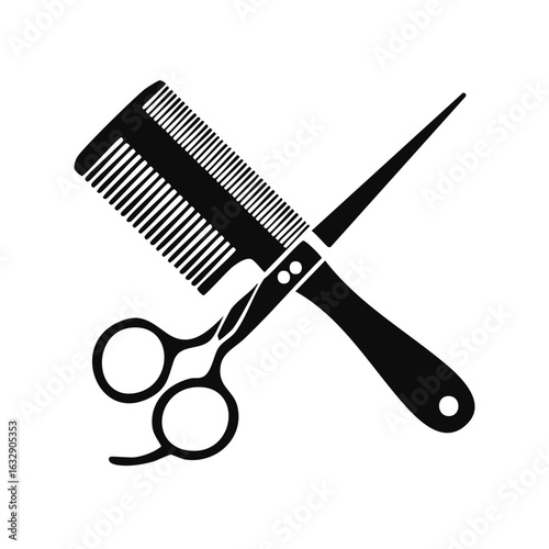 Hairdresser comb and scissors icon for barber shop or beauty salon tools symbol