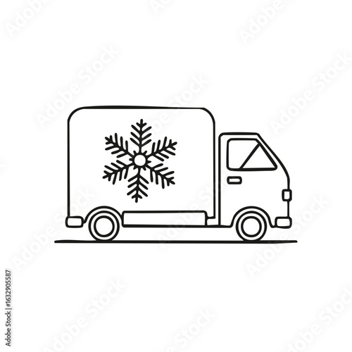 Refrigerated Truck Delivery Vehicle with Snowflake Graphic Transporting Frozen Goods in an Illustration