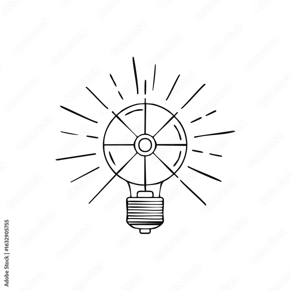Fototapeta premium Stylized Idea Lightbulb with Radiating Rays Illustration Line Art