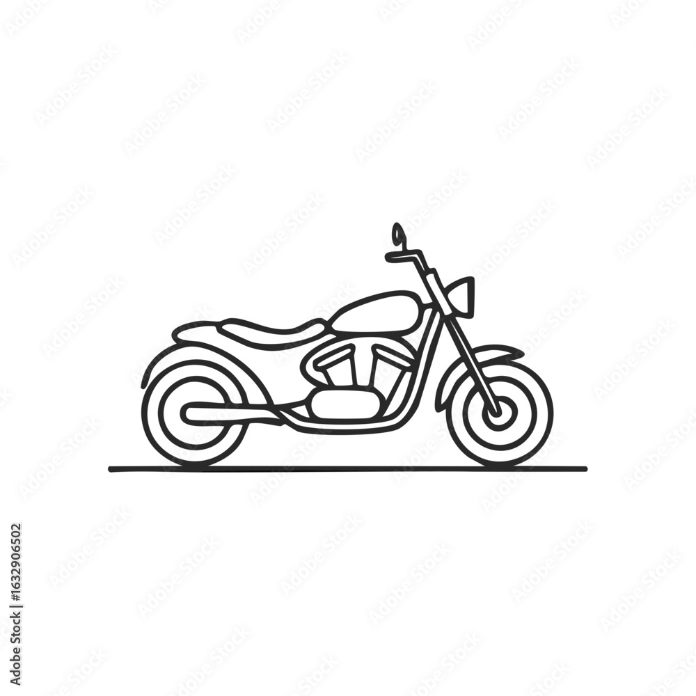 Fototapeta premium Minimalist Line Art Illustration of a Classic Cruiser Motorcycle Outline Design