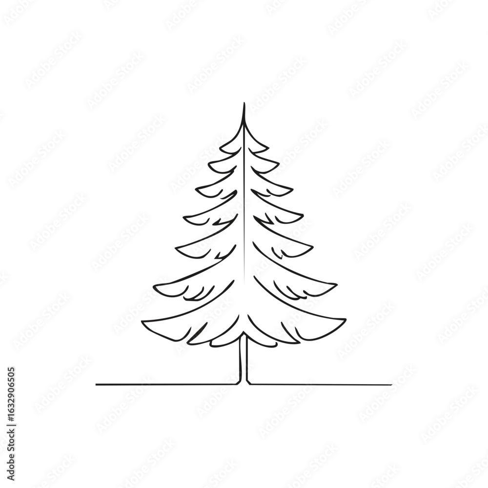 Obraz premium Elegant continuous line art drawing of a Christmas tree simple design
