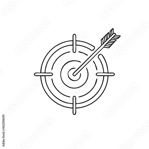 Stylized linear icon of an arrow striking the center of a bullseye target