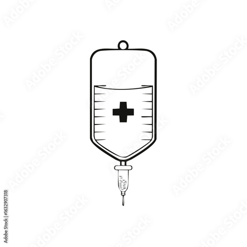 Medical IV drip bag with health cross symbol for hospital care