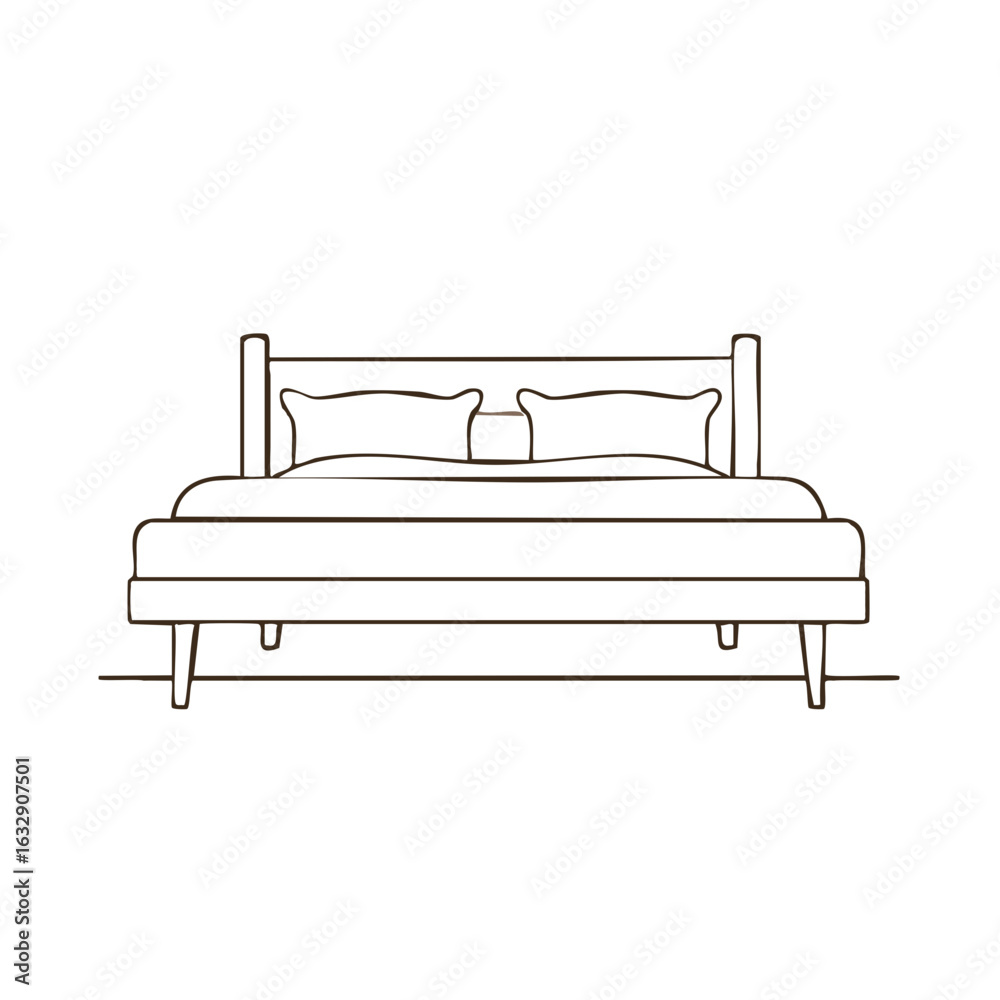 Bedroom furniture line art, bed with pillows, comfortable design Bedroom furniture line art, bed with pillows, comfortable design