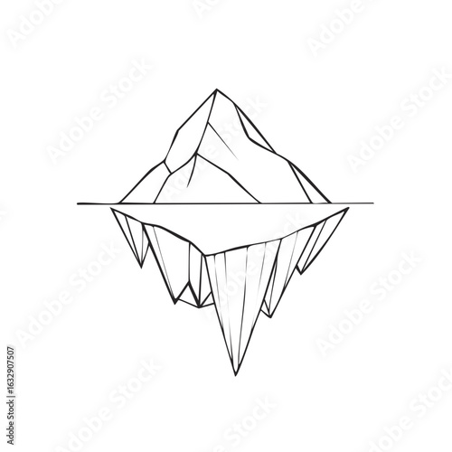 Minimalist graphic of an iceberg showing visible tip and hidden submerged mass below water line