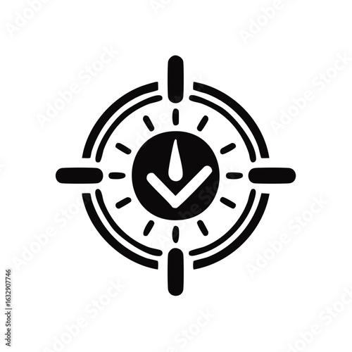Target scope with clock and down arrow symbol for precise time management icon