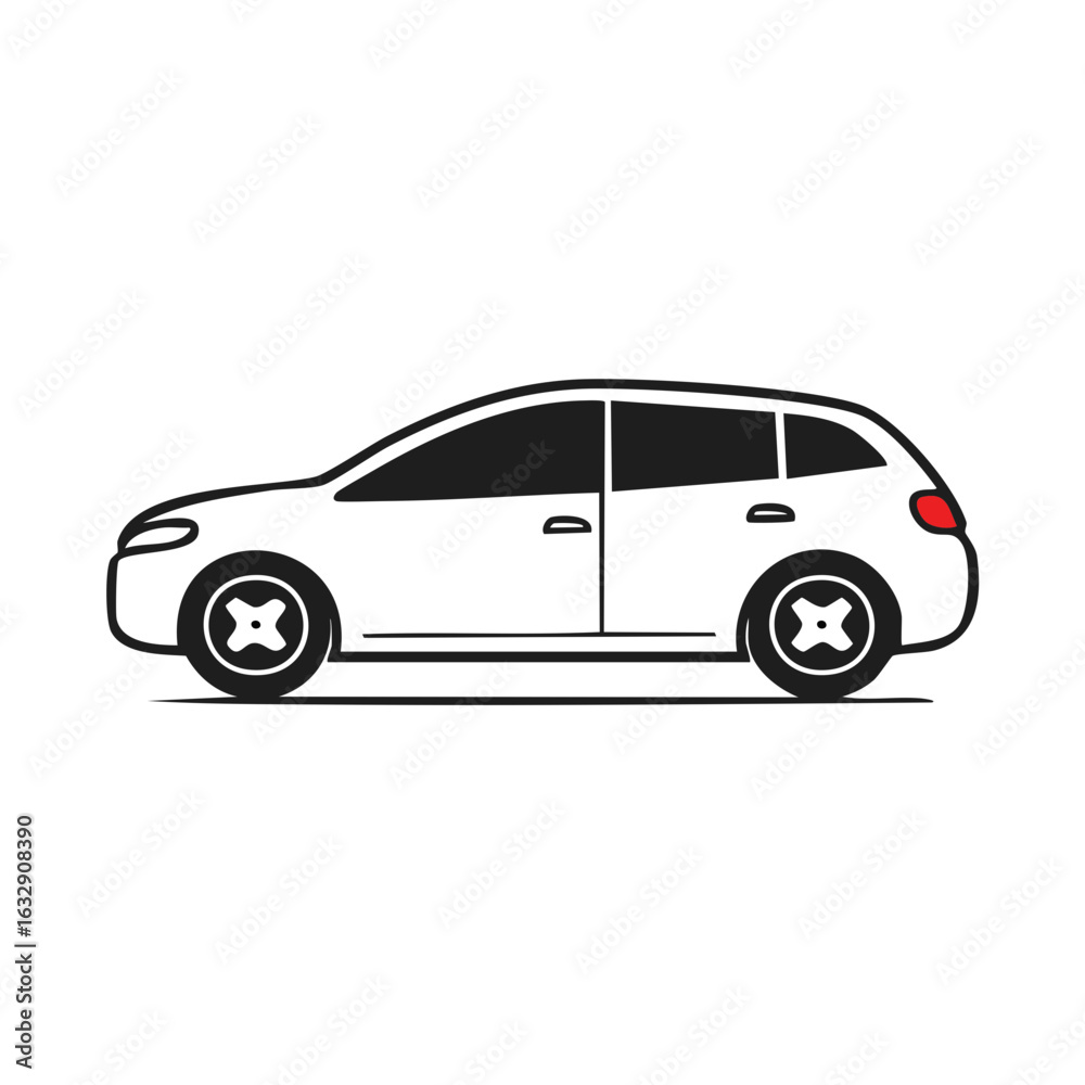 Obraz premium Vector illustration of station wagon type car with wheels and black windows, isolated automobile