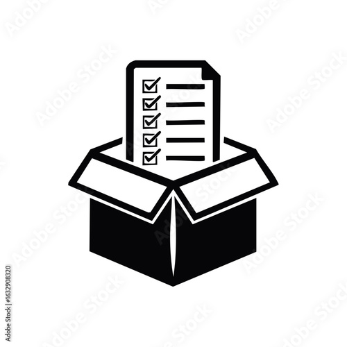Checklist in Open Box Vector Graphic, Concept of completion, tasks, and delivery.