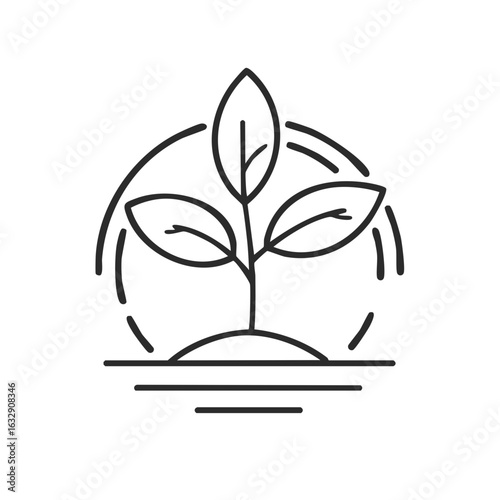 Plant seedling sprouting from soil with circle outline minimalist ecology icon