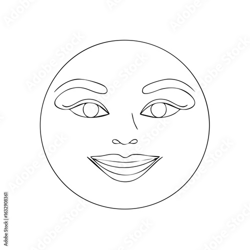 Smiling Face with Eyes and Lips Outline Illustration, Cartoon Character Graphic