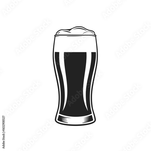 Classic dark beer in a tall glass with frothy head stylized icon