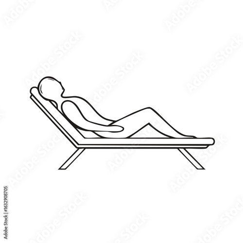 Stylized person relaxing on a sun lounger, simple line art illustration