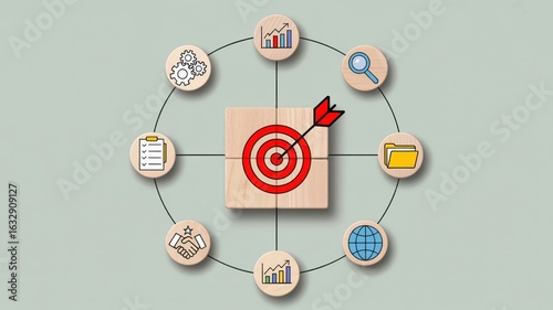 Circular business process with a central target and arrow