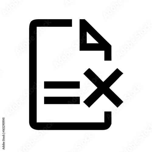 Black outline of a document with lines and a folded corner, marked with an x indicating deletion