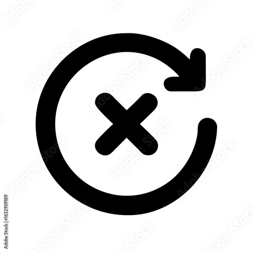 Circular arrow with a cross mark inside indicating a refresh or reset with error concept icon