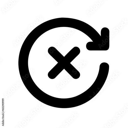 Black circular arrow with an x inside indicating a refresh or undo action on a white background view