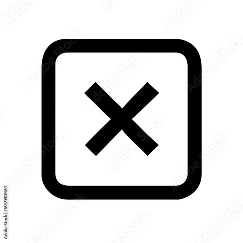 Black outlined square containing a bold black x shape centered within the square on a white background