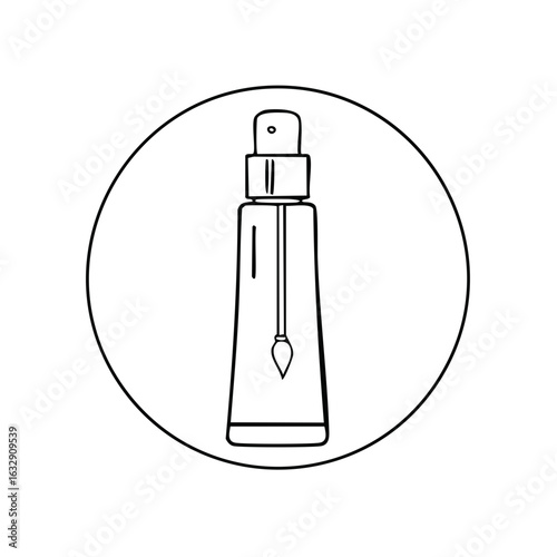 Outline icon of a cosmetic spray bottle with an internal brush applicator for beauty products