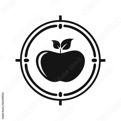 Apple in crosshairs symbol for target and focus on healthy eating and goals