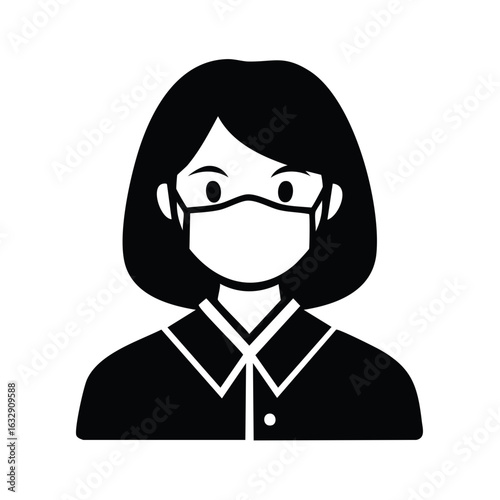 Girl Wearing Face Mask Vector Illustration Health Safety Protocol Concept Symbol