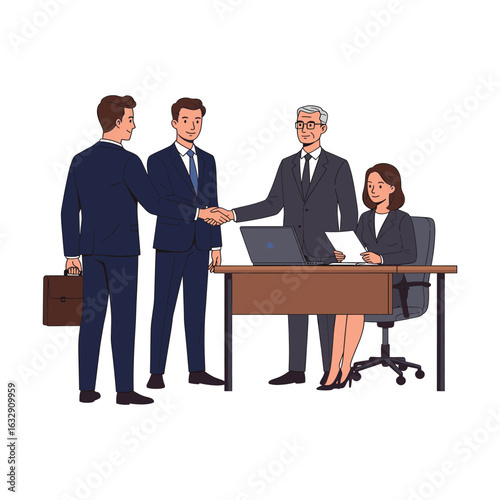 Business handshake in office meeting, teamwork, partnership concept