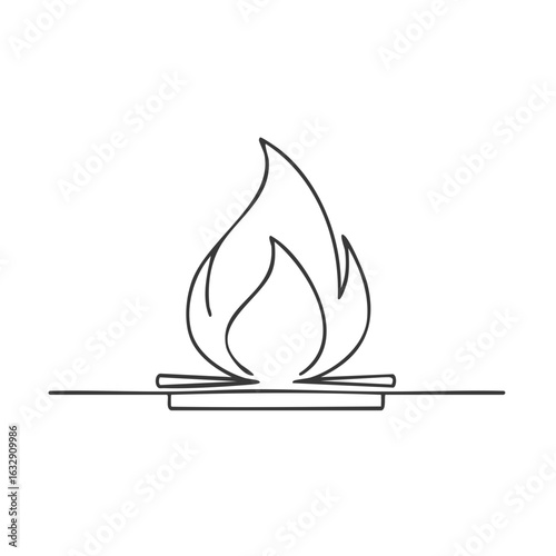 Minimalist single line drawing of a flame on a horizontal line