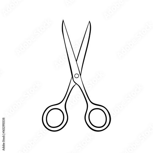 Black outline drawing of open scissors simple graphic design element for cutting crafts or styling hair