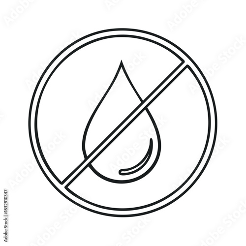 Water repellent symbol black line icon. No water drop warning sign. Waterproof product attribute illustration concept.