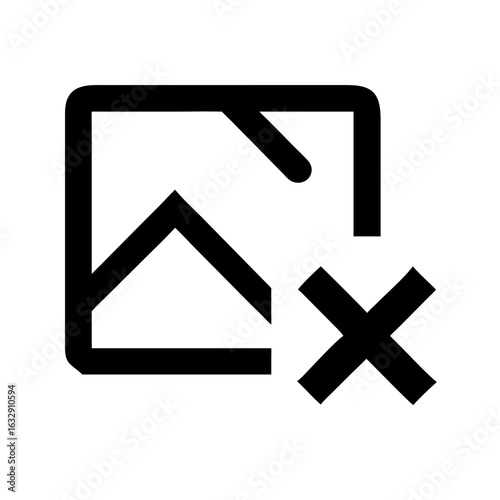 Remove image icon with a landscape inside a frame and a cross symbol indicating deletion or removal option