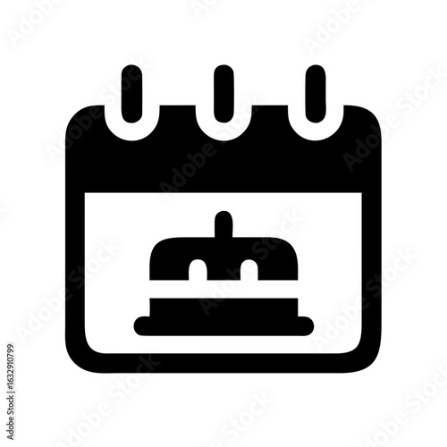 Black calendar icon with bellhop symbol representing scheduling and appointments for hotel services