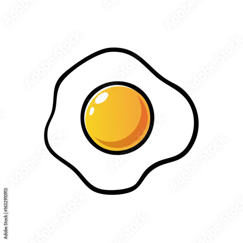 Vibrant yellow fried egg cartoon vector illustration for breakfast food designs