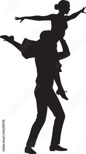 Man lifting woman in dance pose silhouette couple dancing