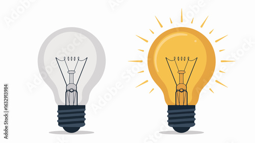 Illustration depicting two light bulbs, one unlit and the other glowing brightly, symbolizing ideas.