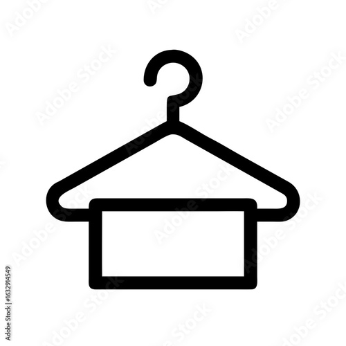 Illustration of a clothes hanger with a towel hanging on it in a minimalist black and white style