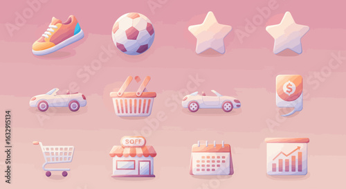 Vector icon set featuring simplified monoline symbols enclosed in rounded square containers. Each icon is rendered in clean white lines with consistent stroke weight, placed over a smooth duotone grad