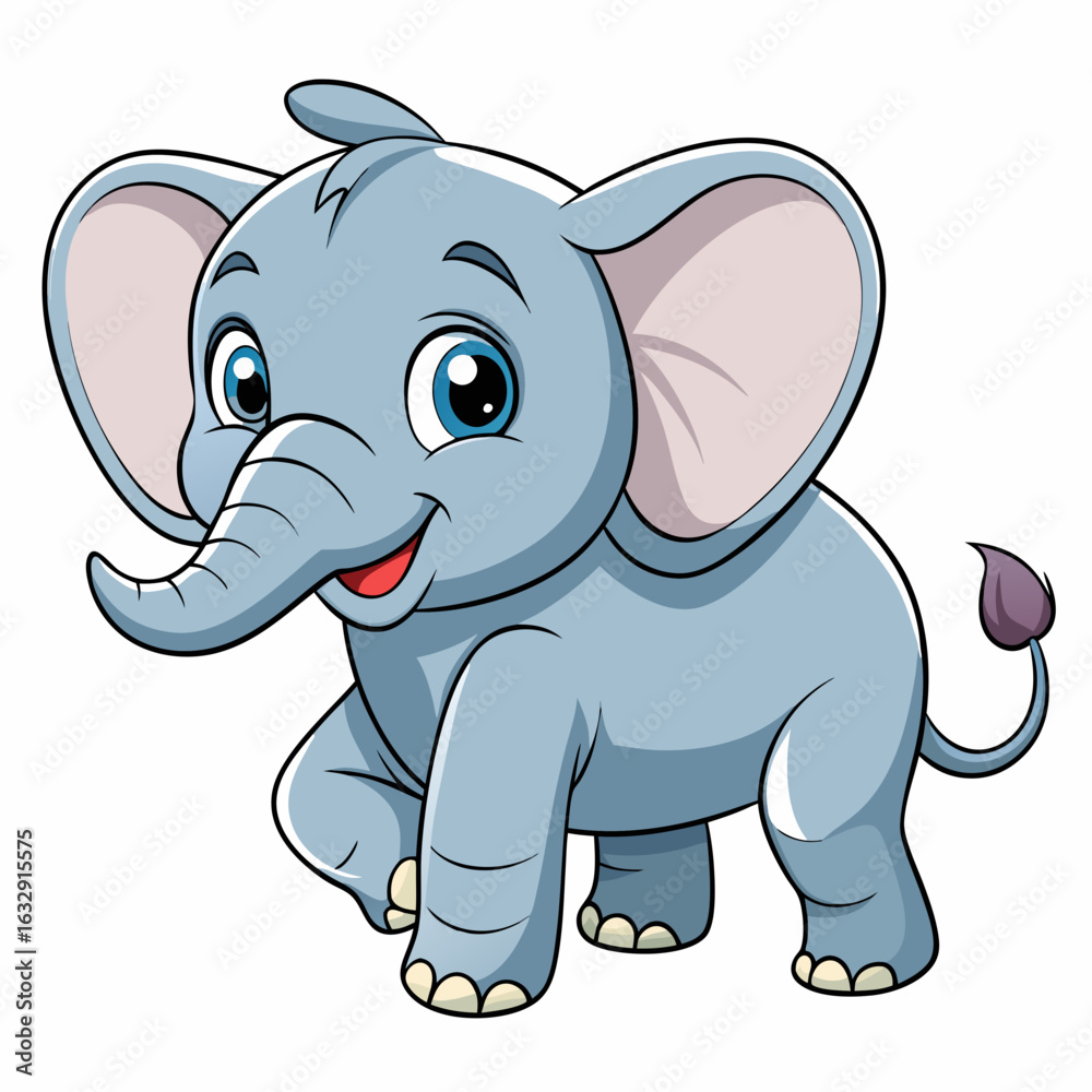 Fototapeta premium Joyful Baby Elephant Walking Vector Illustration Isolated on White