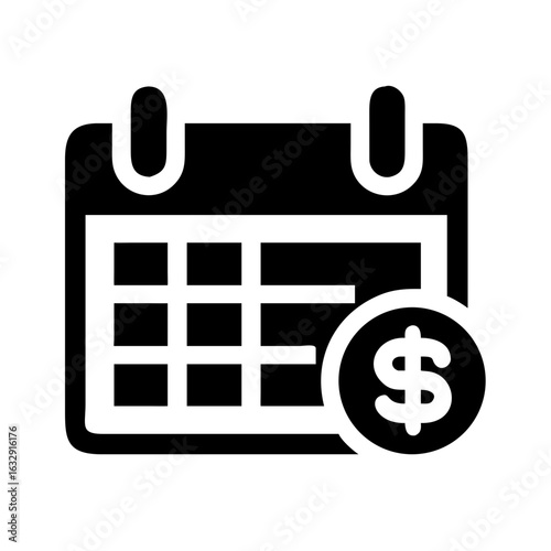 Calendar with dollar sign for payment schedule and financial planning reminder date and time management