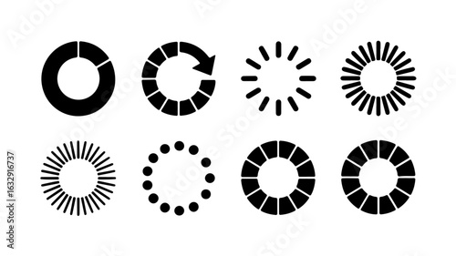 Collection of various circular loading indicators, representing progress and waiting states.