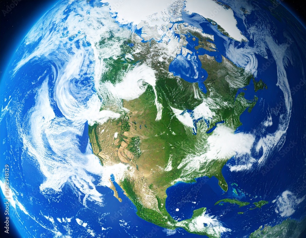 Fototapeta premium The Blue Planet: A mesmerizing depiction of Earth, revealing the swirling blues of the oceans, the vibrant greens of continents, and the vastness of space