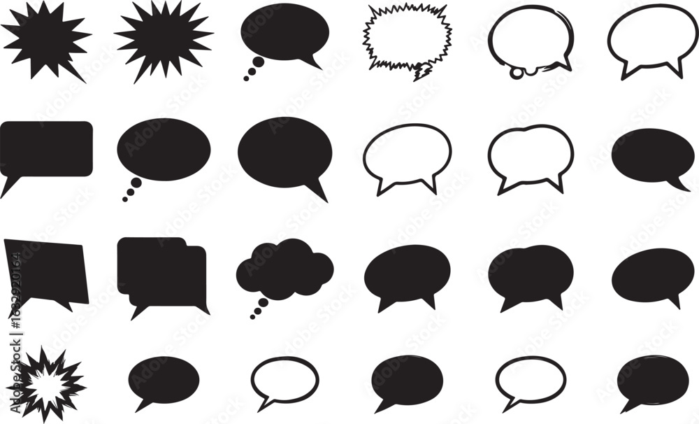 Fototapeta premium Mixed Style Dialogue Box Solid Vector Silhouette Collection 
