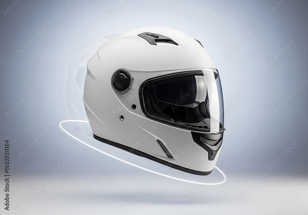 Fototapeta premium Sleek White Motorcycle Helmet with Visor on Soft Gradient Background